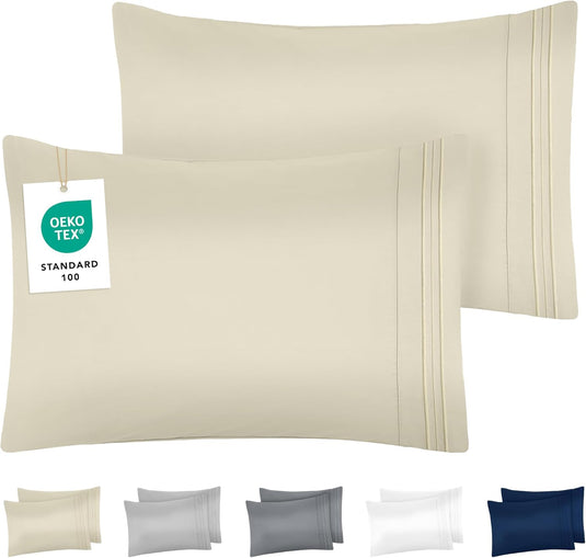 DREAMZIE Cushion Cover, 40 x 70 cm, Beige, Set of 2, Premium Microfibre with Embroidery Pattern, Oeko-Tex Certified, Pillowcase 40 x 70 cm, Soft