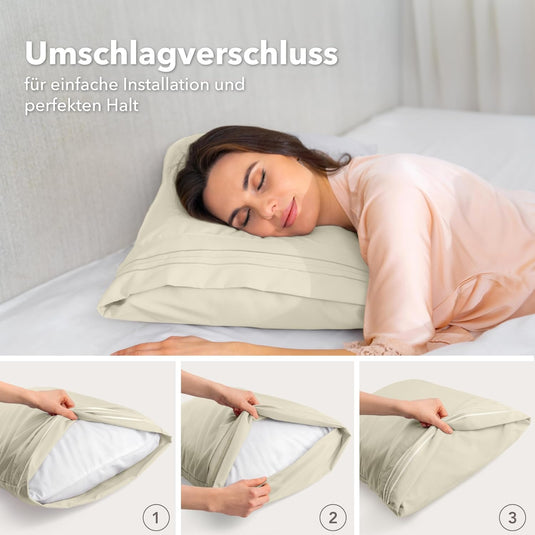 DREAMZIE Cushion Cover, 40 x 70 cm, Beige, Set of 2, Premium Microfibre with Embroidery Pattern, Oeko-Tex Certified, Pillowcase 40 x 70 cm, Soft